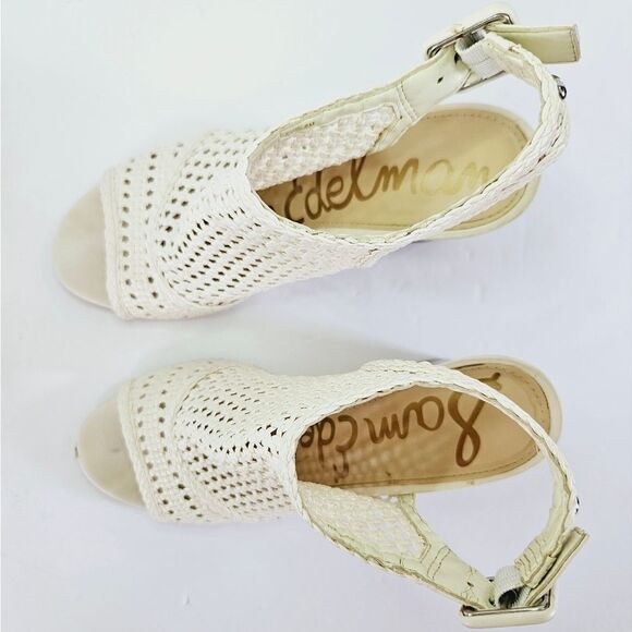 Sam Edelman Evie Basket Weave Open Toe White Sling Back Booties Sandals Heels 6 - Picture 5 of 11